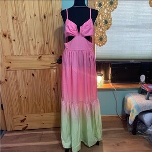 Pink and Green Ombre Maxi Dress